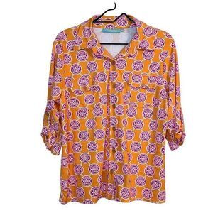 Anthony’s Resort Wear Orange Pink Geometric Print Shirt Top Size Large